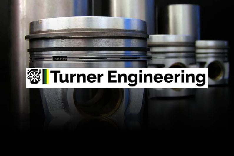 Image of Pistons with Turner Engineering Logo Overlay